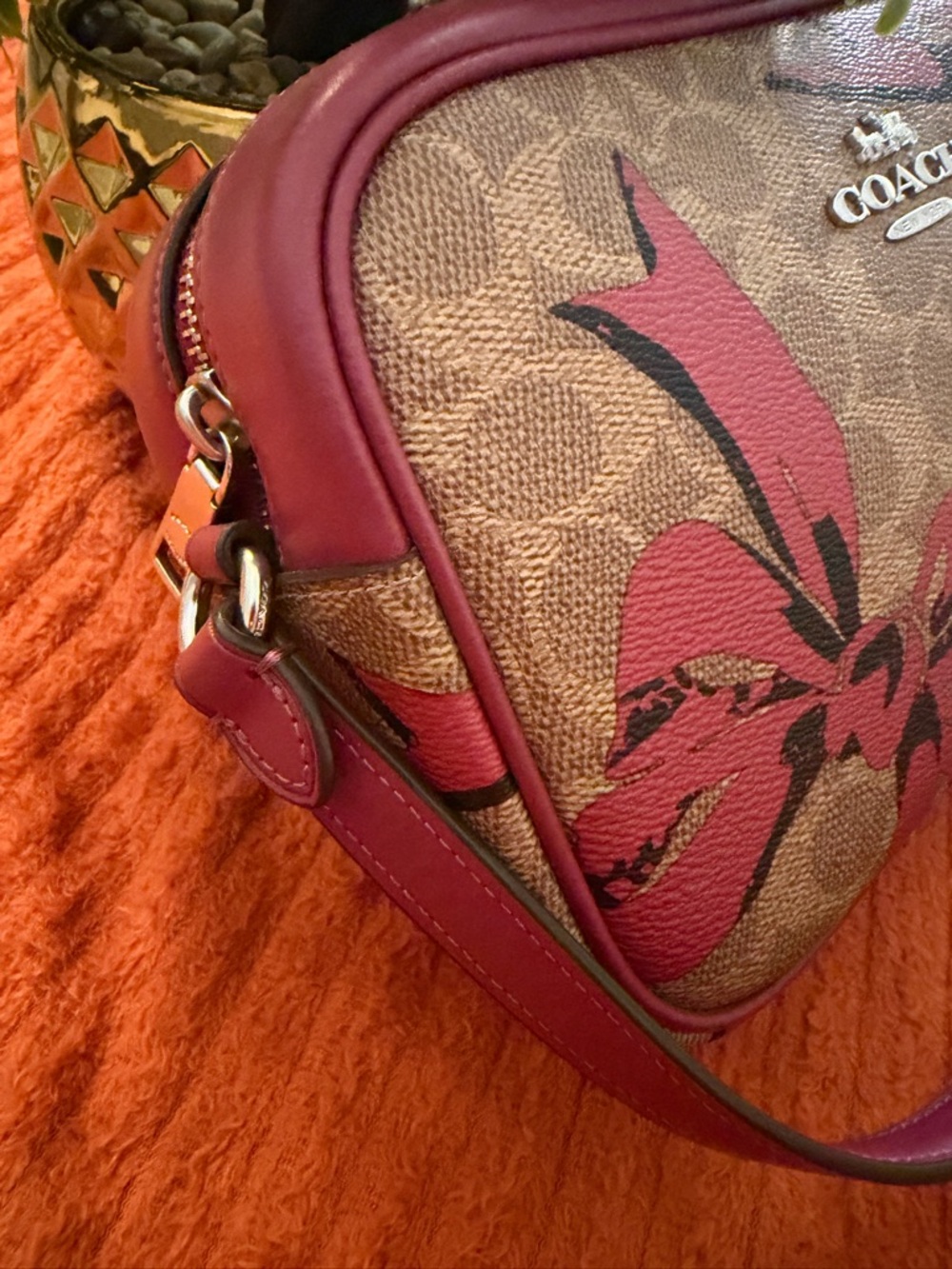 Coach Floral Pink and Tan Crossbody Bag - Picture 5 of 15